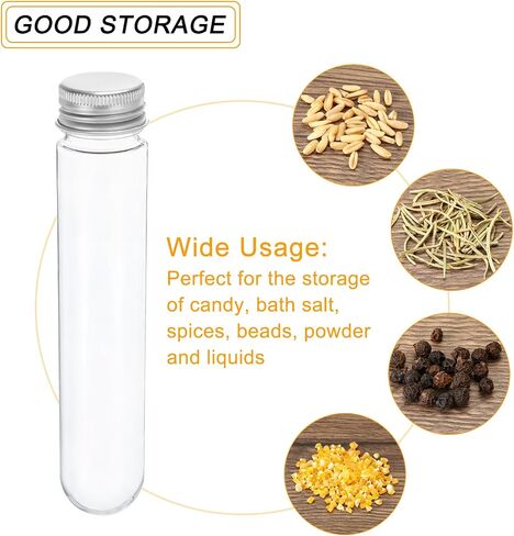 PATIKIL 80ml Plastic Test Tubes with Screw Caps, 10Pcs 128x33mm Tubes for Scientific Party Decoration Candy Bead Storage Bath Salt Lab Use, Silver Tone/Gold Tone in Saudi Arabia