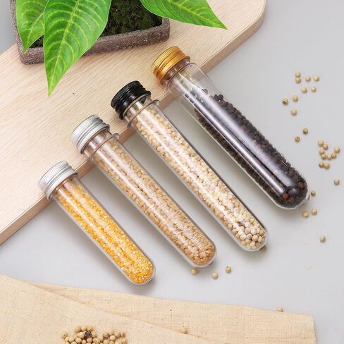 PATIKIL 80ml Plastic Test Tubes with Screw Caps, 10Pcs 128x33mm Tubes for Scientific Party Decoration Candy Bead Storage Bath Salt Lab Use, Silver Tone/Gold Tone in Saudi Arabia