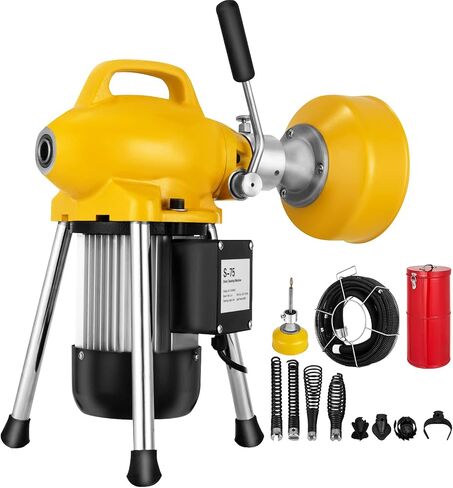 VEVOR 3 Cables Auger Fits 3/4 to 4 Inch Pipes Portable Drain Cleaning Machine with 6 Cutter Heads, Red in Saudi Arabia