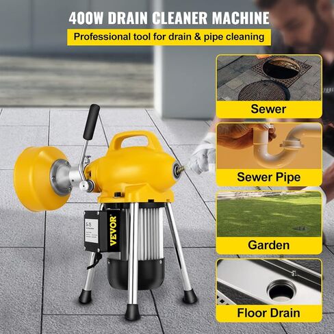 VEVOR 3 Cables Auger Fits 3/4 to 4 Inch Pipes Portable Drain Cleaning Machine with 6 Cutter Heads, Red in Saudi Arabia