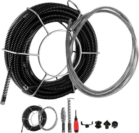 VEVOR 3 Cables Auger Fits 3/4 to 4 Inch Pipes Portable Drain Cleaning Machine with 6 Cutter Heads, Red in Saudi Arabia