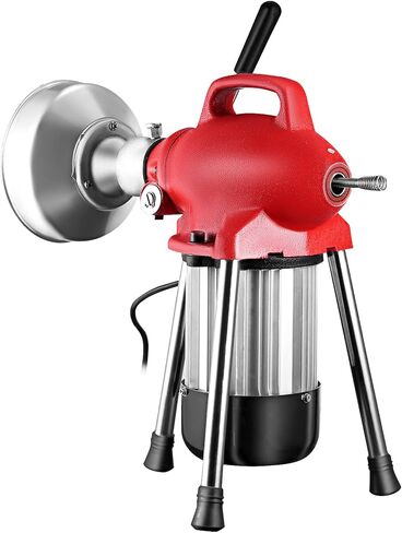 VEVOR 3 Cables Auger Fits 3/4 to 4 Inch Pipes Portable Drain Cleaning Machine with 6 Cutter Heads, Red in Saudi Arabia