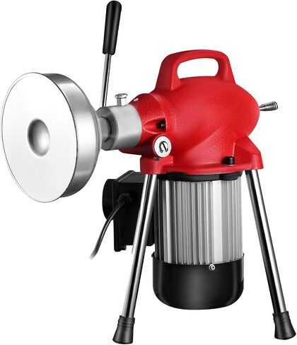 VEVOR 3 Cables Auger Fits 3/4 to 4 Inch Pipes Portable Drain Cleaning Machine with 6 Cutter Heads, Red in Saudi Arabia
