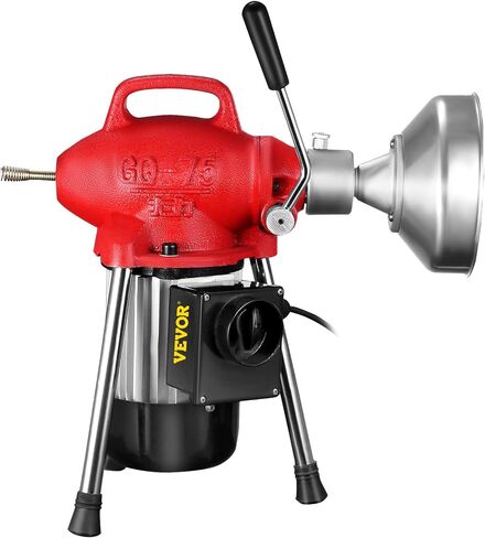 VEVOR 3 Cables Auger Fits 3/4 to 4 Inch Pipes Portable Drain Cleaning Machine with 6 Cutter Heads, Red in Saudi Arabia