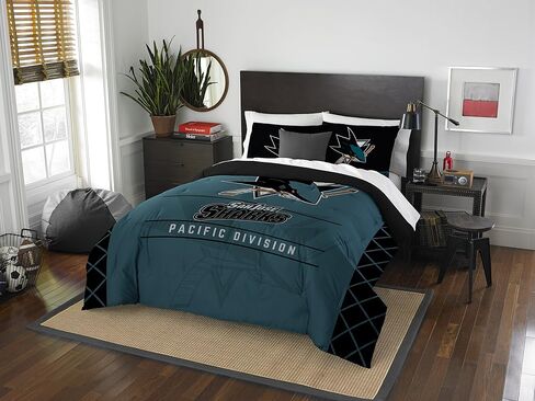 Northwest Officially Licensed NHL San Jose Sharks 'Draft' Full/Queen Comforter and 2 Sham Set, Black/Teal in Saudi Arabia