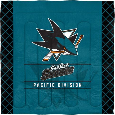 Northwest Officially Licensed NHL San Jose Sharks 'Draft' Full/Queen Comforter and 2 Sham Set, Black/Teal in Saudi Arabia
