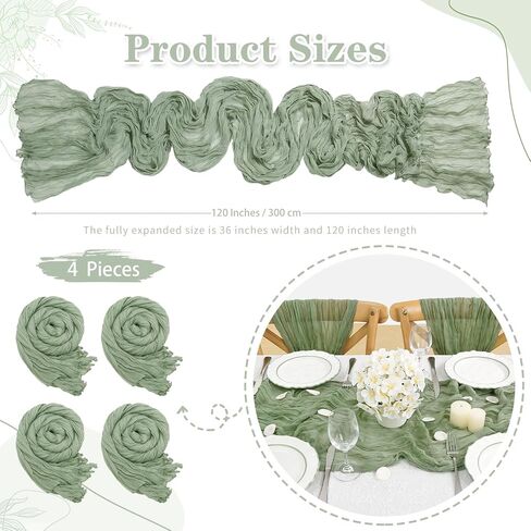 Sage Green Cheesecloth Table Runner 4 Packs 10ft long Gauze Table Runner Rustic Sheer Runner for Baby Shower Cake Table Decorations in Saudi Arabia
