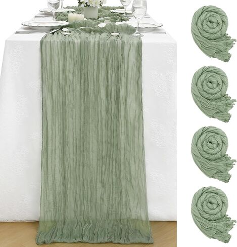 Sage Green Cheesecloth Table Runner 4 Packs 10ft long Gauze Table Runner Rustic Sheer Runner for Baby Shower Cake Table Decorations in Saudi Arabia