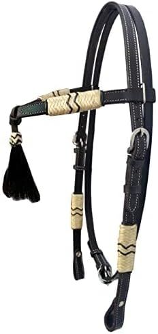 Brown Leather Western Headstall Bridle Hand Braided Natural and Brown Rawhide Knotting Futurity Knot Black Color Hair Tassels- in Saudi Arabia