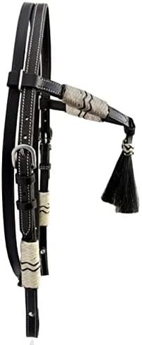 Brown Leather Western Headstall Bridle Hand Braided Natural and Brown Rawhide Knotting Futurity Knot Black Color Hair Tassels- in Saudi Arabia