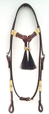 Brown Leather Western Headstall Bridle Hand Braided Natural and Brown Rawhide Knotting Futurity Knot Black Color Hair Tassels- in Saudi Arabia