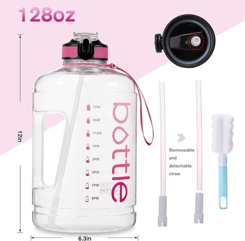 BOTTLE BOTTLE Large 1 Gallon Water Bottle with Straw & Big Handle, Gallon Water Bottle Motivational with Time Marker, BPA Free Leakproof Water Bottle for Fitness and Outdoor Sports in Saudi Arabia