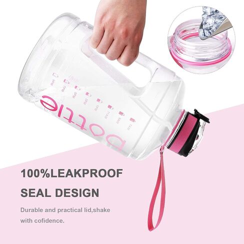 BOTTLE BOTTLE Large 1 Gallon Water Bottle with Straw & Big Handle, Gallon Water Bottle Motivational with Time Marker, BPA Free Leakproof Water Bottle for Fitness and Outdoor Sports in Saudi Arabia