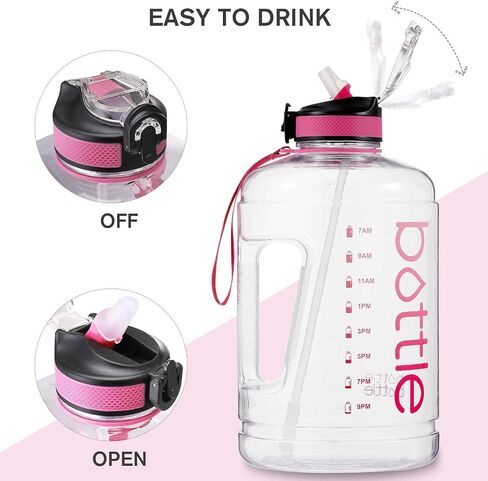BOTTLE BOTTLE Large 1 Gallon Water Bottle with Straw & Big Handle, Gallon Water Bottle Motivational with Time Marker, BPA Free Leakproof Water Bottle for Fitness and Outdoor Sports in Saudi Arabia