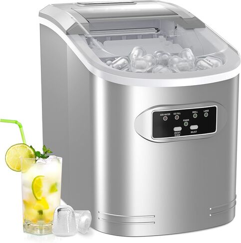 Silonn Ice Maker Machine Countertop, 26 lbs in 24 Hours, 9 Cubes Ready in 6 Mins, Self-Clean Ice Maker Compact Portable Ice Maker with Ice Scoop and Basket in Saudi Arabia