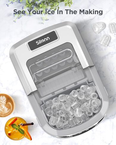 Silonn Ice Maker Machine Countertop, 26 lbs in 24 Hours, 9 Cubes Ready in 6 Mins, Self-Clean Ice Maker Compact Portable Ice Maker with Ice Scoop and Basket in Saudi Arabia