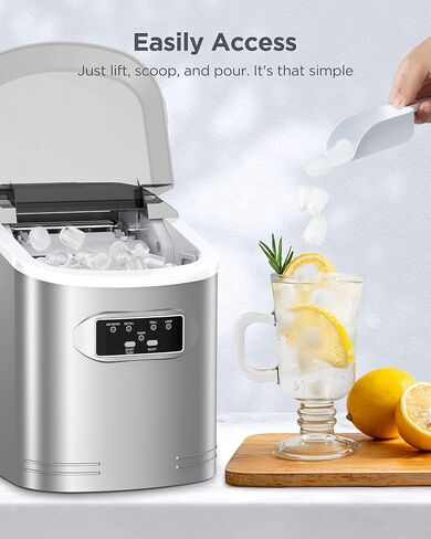 Silonn Ice Maker Machine Countertop, 26 lbs in 24 Hours, 9 Cubes Ready in 6 Mins, Self-Clean Ice Maker Compact Portable Ice Maker with Ice Scoop and Basket in Saudi Arabia