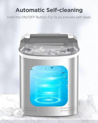 Silonn Ice Maker Machine Countertop, 26 lbs in 24 Hours, 9 Cubes Ready in 6 Mins, Self-Clean Ice Maker Compact Portable Ice Maker with Ice Scoop and Basket in Saudi Arabia
