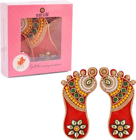 مجموعة SATVIK قطعة واحدة من ملصق Lakshmi Mata Charan Paduka من الأكريليك لتزيين مهرجان الديوالي مع حجر Moti Mandir ومهرجان أرضية المكتب المنزلي Pujan وملصقات Kolam Shubh Labh Rangoli (التصميم 2) in Saudi Arabia