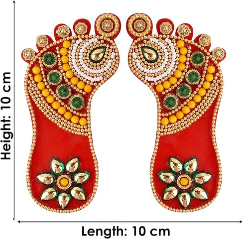 مجموعة SATVIK قطعة واحدة من ملصق Lakshmi Mata Charan Paduka من الأكريليك لتزيين مهرجان الديوالي مع حجر Moti Mandir ومهرجان أرضية المكتب المنزلي Pujan وملصقات Kolam Shubh Labh Rangoli (التصميم 2) in Saudi Arabia