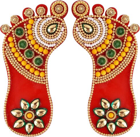 مجموعة SATVIK قطعة واحدة من ملصق Lakshmi Mata Charan Paduka من الأكريليك لتزيين مهرجان الديوالي مع حجر Moti Mandir ومهرجان أرضية المكتب المنزلي Pujan وملصقات Kolam Shubh Labh Rangoli (التصميم 2) in Saudi Arabia