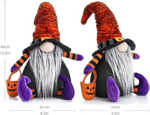 2 Pack Halloween Gnomes with LED Light Handmade Witch Doll Plush Swedish Scandinavian Tomte Elf for Shelf Table Decorations in Saudi Arabia
