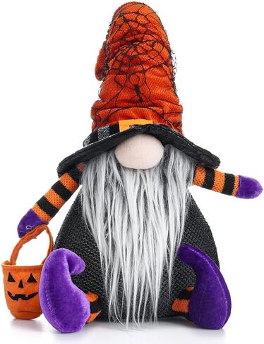 2 Pack Halloween Gnomes with LED Light Handmade Witch Doll Plush Swedish Scandinavian Tomte Elf for Shelf Table Decorations in Saudi Arabia