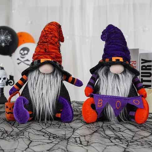 2 Pack Halloween Gnomes with LED Light Handmade Witch Doll Plush Swedish Scandinavian Tomte Elf for Shelf Table Decorations in Saudi Arabia
