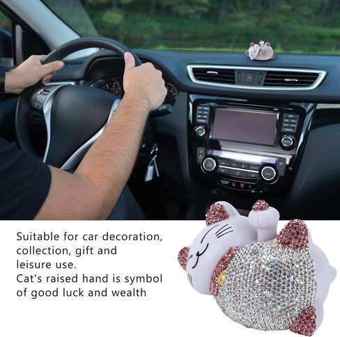 4.13×2.36×2.76in Solar Feng Shui Lucky Cat Rhinestone PVC Material Japanese Maneki Neko Waving Hand Fortune Cat for Car Interior Decoration Desktop Ornaments,Bring Good Luck Wealth (Pink) in Saudi Arabia