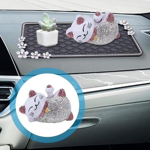 4.13×2.36×2.76in Solar Feng Shui Lucky Cat Rhinestone PVC Material Japanese Maneki Neko Waving Hand Fortune Cat for Car Interior Decoration Desktop Ornaments,Bring Good Luck Wealth (Pink) in Saudi Arabia