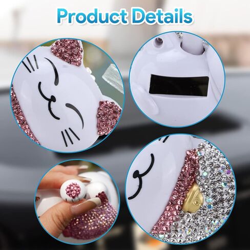 4.13×2.36×2.76in Solar Feng Shui Lucky Cat Rhinestone PVC Material Japanese Maneki Neko Waving Hand Fortune Cat for Car Interior Decoration Desktop Ornaments,Bring Good Luck Wealth (Pink) in Saudi Arabia