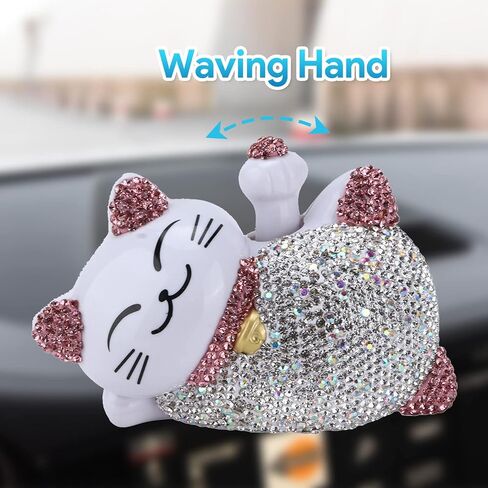 4.13×2.36×2.76in Solar Feng Shui Lucky Cat Rhinestone PVC Material Japanese Maneki Neko Waving Hand Fortune Cat for Car Interior Decoration Desktop Ornaments,Bring Good Luck Wealth (Pink) in Saudi Arabia