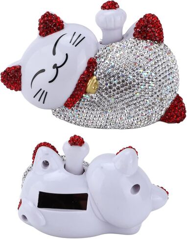 4.13×2.36×2.76in Solar Feng Shui Lucky Cat Rhinestone PVC Material Japanese Maneki Neko Waving Hand Fortune Cat for Car Interior Decoration Desktop Ornaments,Bring Good Luck Wealth (Pink) in Saudi Arabia