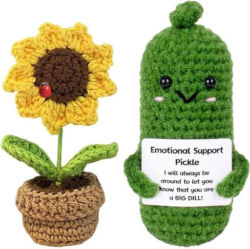 خيار إيجابي مضحك من WANTY، خيار كروشيه مقاس 4.3 بوصة مع بطاقات إيجابية ووعاء عباد الشمس، هدية رائعة من الكروشيه الإيجابي لأصدقاء عيد الأب في مكتب ديكور المنزل in Kuwait