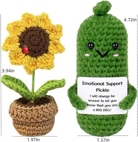 خيار إيجابي مضحك من WANTY، خيار كروشيه مقاس 4.3 بوصة مع بطاقات إيجابية ووعاء عباد الشمس، هدية رائعة من الكروشيه الإيجابي لأصدقاء عيد الأب في مكتب ديكور المنزل in Kuwait