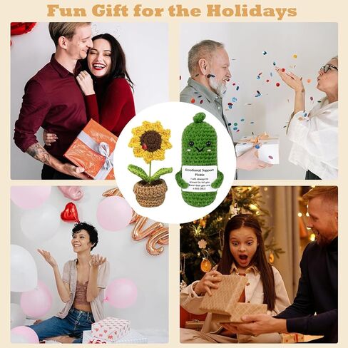 خيار إيجابي مضحك من WANTY، خيار كروشيه مقاس 4.3 بوصة مع بطاقات إيجابية ووعاء عباد الشمس، هدية رائعة من الكروشيه الإيجابي لأصدقاء عيد الأب في مكتب ديكور المنزل in Kuwait