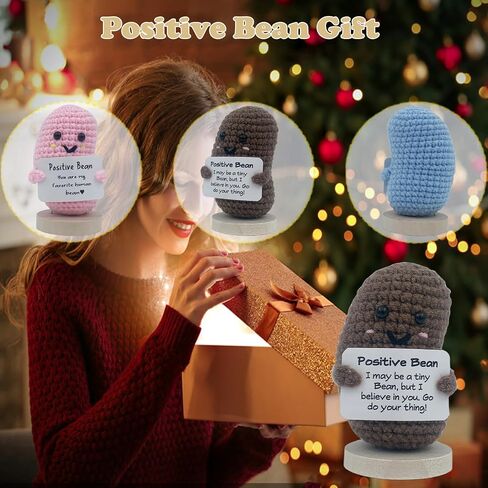 4 قطع من دمية الفاصوليا الإيجابية الدعم العاطفي هدايا البطاطس من الصوف المحبوك لعبة لطيفة ومبتكرة مع بطاقة إيجابية وقاعدة دعم لتشجيع الحظ الجيد لحفلة عيد الميلاد in Saudi Arabia