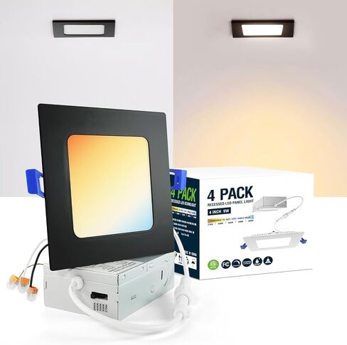 4 Inch Square Led Recessed Ceiling Light Black with Junction Box,Dimmable Ceiling Light Selectable 2700K-5000K,Square Recessed Led Lighting for Shower,Square Recessed Lighting(1 Pack) in Saudi Arabia