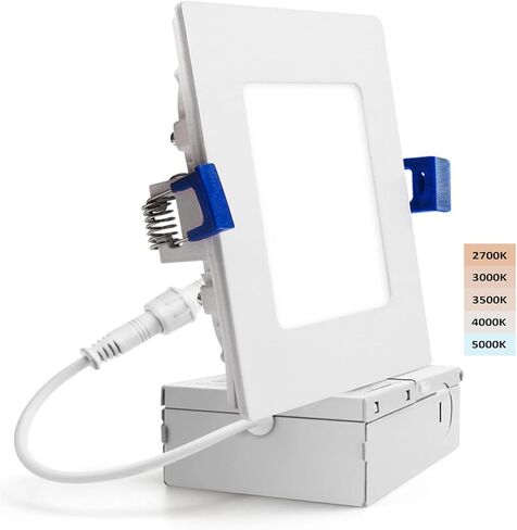 4 Inch Square Led Recessed Ceiling Light Black with Junction Box,Dimmable Ceiling Light Selectable 2700K-5000K,Square Recessed Led Lighting for Shower,Square Recessed Lighting(1 Pack) in Kuwait