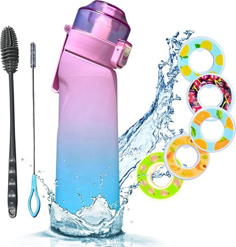 Air Water Bottle 650ml – Water Bottle With 5 Scented Pods, 0% Sugar BPA Free Cup with Bottle & Straw Brushes | Suitable for Outdoor | Sports | Gift Idea (New Black + 5 Pods) in Saudi Arabia