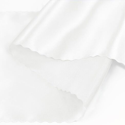 Set of 5 White Satin Table Runners, 12" x 108" Long Bright & Smooth Table Runner with Scalloped Edges, Satin Table Cloth Table Runner Decor for Wedding, Party, Banquet in Saudi Arabia