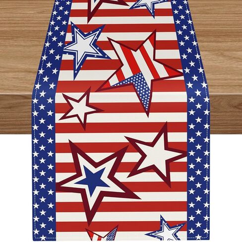 4th of July Table Runner 13 x 72 Inch Memorial Day American Flag Stars Stripes Table Runner for America Freedom Liberty Independence Day Holiday Kitchen Dining Table Decor in Saudi Arabia