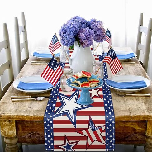 4th of July Table Runner 13 x 72 Inch Memorial Day American Flag Stars Stripes Table Runner for America Freedom Liberty Independence Day Holiday Kitchen Dining Table Decor in Saudi Arabia