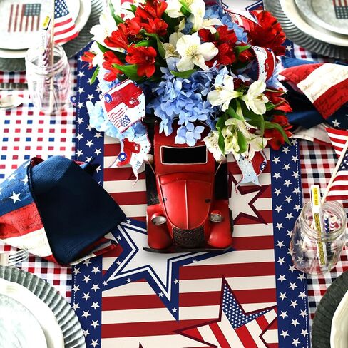 4th of July Table Runner 13 x 72 Inch Memorial Day American Flag Stars Stripes Table Runner for America Freedom Liberty Independence Day Holiday Kitchen Dining Table Decor in Saudi Arabia
