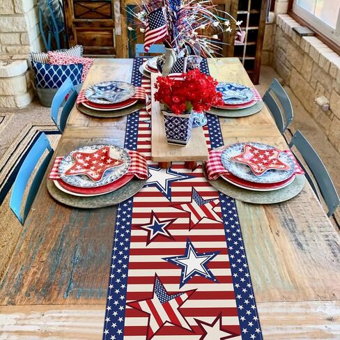 4th of July Table Runner 13 x 72 Inch Memorial Day American Flag Stars Stripes Table Runner for America Freedom Liberty Independence Day Holiday Kitchen Dining Table Decor in Saudi Arabia