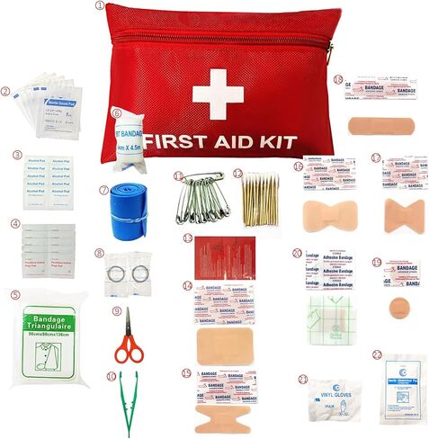 137 قطعة من مجموعة الإسعافات الأولية العالمية الصغيرة المحمولة لحالات الطوارئ، المنزل، التخييم، السفر، الرياضة، الهواء الطلق، السيارة، الحماية الطبية الطارئة للجروح البسيطة والخدوش (أحمر) in Kuwait