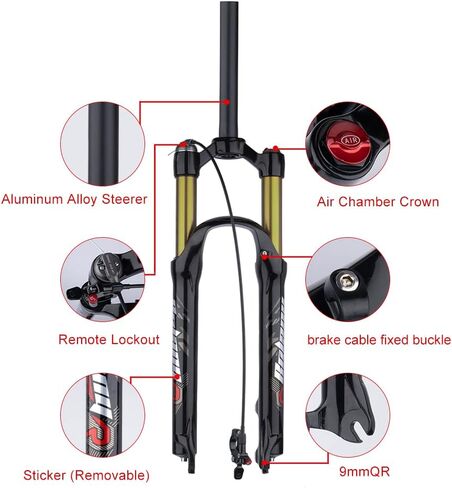 BOLANY 26/27.5/29 بوصة شوكة تعليق هوائية للدراجة 120 مم ارتداد السفر ضبط 1/8 أنبوب مستقيم/مدبب دليل/قفل عن بعد شوكة دراجة QR 9 مم شوكة أمامية MTB in Kuwait