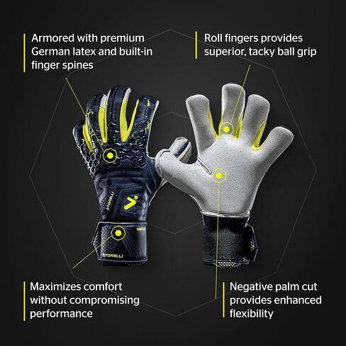 Storelli Silencer Threat Goalkeeper Gloves, High-Impact Hand Protection with 5 Removable Finger Spines, German Quartz Latex with Foam Padding, Breathable Yet Skin-Tight Fabric in Saudi Arabia