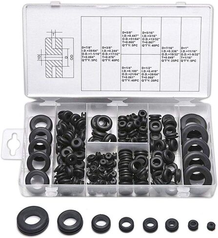 طقم حلقات مطاطية 180 قطعة، 8 أحجام، مجموعة متنوعة من قابس فتحة جدار الحماية تتضمن حلقات مطاطية لتوصيل قوابس الثقب المطاطي وحلقة تثبيت جدار الحماية للسيارات in Kuwait