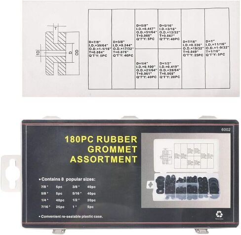 طقم حلقات مطاطية 180 قطعة، 8 أحجام، مجموعة متنوعة من قابس فتحة جدار الحماية تتضمن حلقات مطاطية لتوصيل قوابس الثقب المطاطي وحلقة تثبيت جدار الحماية للسيارات in Kuwait